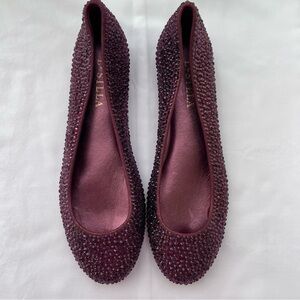 LE SILLA ballet flats embellished plum-purple leather sparkly rhinestone